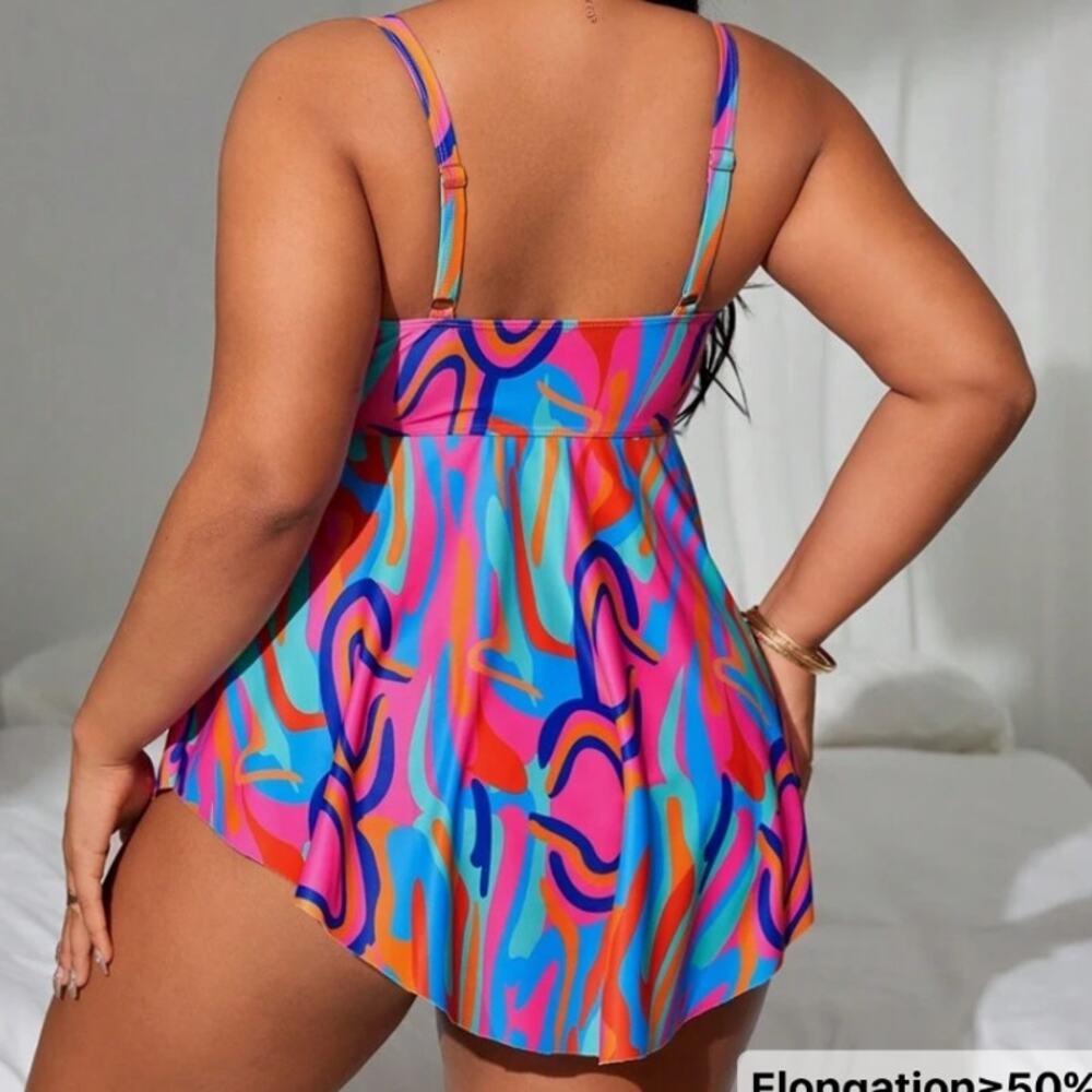 Swim Lushoire Summer Beach Bright Printed Swim Tankini Top Women's Plus Size 4X - Picture 2 of 11
